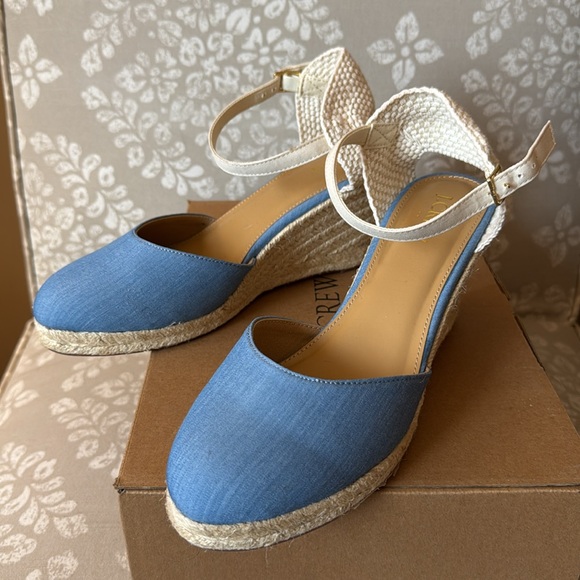 New J Crew Factory Chambray Blue Espadrille wedge Sandals size 8.5 - Picture 3 of 5
